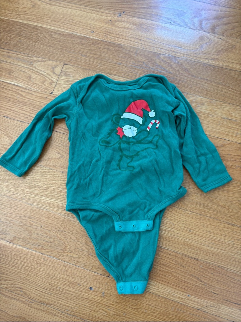 Green Holiday Santa 100% Cotton One-Piece Bodysuit for Kids, 18M